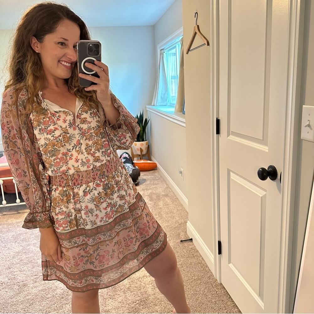 Anthropologie Love The Label Floral Long Sleeve Mini Dress Small - Picture 2 of 10